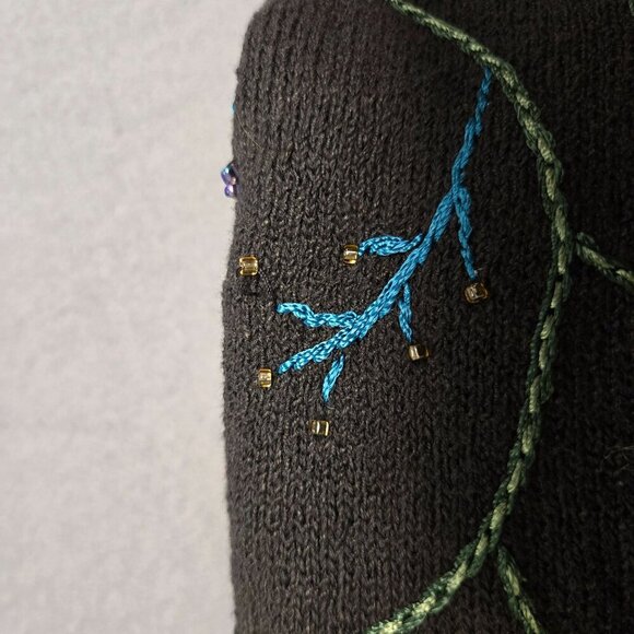 Vintage Talbots Black Embroidered Floral Button-Up Sweater Cardigan S Linen Cott - Picture 6 of 6